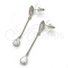 Rhodium Plated Long Earring, Teardrop Design, with Rose Swarovski Crystals and White Cubic Zirconia, Polished, Rhodium Finish, 02.26.0151.1