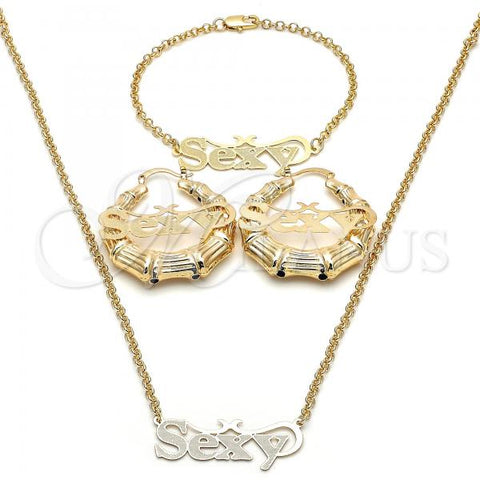 Oro Laminado Necklace, Bracelet and Earring, Gold Filled Style Polished, Golden Finish, 06.63.0242