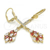 Oro Laminado Long Earring, Gold Filled Style with Garnet and White Cubic Zirconia, Polished, Golden Finish, 02.210.0192.1