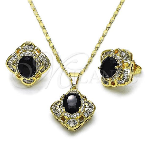 Oro Laminado Earring and Pendant Adult Set, Gold Filled Style Cluster and Baguette Design, with Black and White Cubic Zirconia, Polished, Golden Finish, 10.284.0045.4