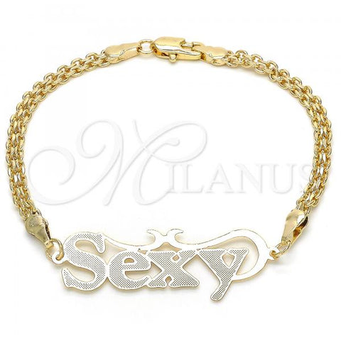 Oro Laminado Fancy Bracelet, Gold Filled Style Nameplate Design, Polished, Golden Finish, 03.63.1975.08