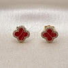 Oro Laminado Stud Earring, Gold Filled Style Four-leaf Clover Design, with Garnet Mother of Pearl and White Micro Pave, Polished, Golden Finish, 02.283.0245.2