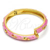 Oro Laminado Individual Bangle, Gold Filled Style Elephant and Flower Design, Pink Enamel Finish, Golden Finish, 07.246.0010.5.04 (08 MM Thickness, Size 5 - 2.50 Diameter)