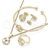 Oro Laminado Earring and Pendant Children Set, Gold Filled Style Flower and Heart Design, with White Cubic Zirconia, Polished, Golden Finish, 06.210.0018.1