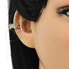 Oro Laminado Earcuff Earring, Gold Filled Style Butterfly Design, with White Micro Pave, Polished, Golden Finish, 02.213.0372