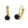 Oro Laminado Leverback Earring, Gold Filled Style with Black Cubic Zirconia, Polished, Golden Finish, 5.128.146