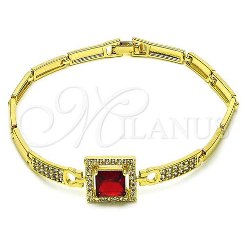 Oro Laminado Fancy Bracelet, Gold Filled Style with Garnet Cubic Zirconia and White Micro Pave, Polished, Golden Finish, 03.283.0361.08