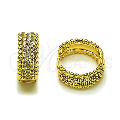 Oro Laminado Huggie Hoop, Gold Filled Style with White Cubic Zirconia, Polished, Golden Finish, 02.283.0264.18
