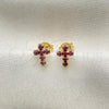 Oro Laminado Stud Earring, Gold Filled Style Cross Design, with Siam Cubic Zirconia, Polished, Golden Finish, 02.02.0523