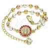 Oro Laminado Fancy Bracelet, Gold Filled Style Guadalupe Design, with Garnet Crystal, Polished, Tricolor, 03.253.0056.1.07
