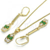 Oro Laminado Earring and Pendant Adult Set, Gold Filled Style Teardrop Design, with Green and White Cubic Zirconia, Polished, Golden Finish, 10.210.0085