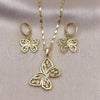 Oro Laminado Earring and Pendant Adult Set, Gold Filled Style Butterfly Design, with White Cubic Zirconia, Polished, Golden Finish, 10.196.0133