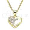 Oro Laminado Pendant Necklace, Gold Filled Style Heart Design, with White Micro Pave, Polished, Golden Finish, 04.156.0354.20