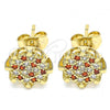 Oro Laminado Stud Earring, Gold Filled Style with Garnet and White Micro Pave, Polished, Golden Finish, 02.344.0079.1