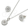 Sterling Silver Earring and Pendant Adult Set, Flower Design, with White Cubic Zirconia, Polished, Rhodium Finish, 10.174.0026