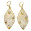 Oro Laminado Dangle Earring, Gold Filled Style Leaf and Flower Design, with White Crystal, Polished, Golden Finish, 64.008