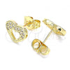 Oro Laminado Stud Earring, Gold Filled Style Heart Design, with White Micro Pave, Polished, Golden Finish, 02.156.0513