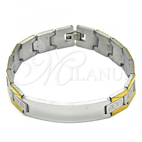 Stainless Steel Solid Bracelet, Greek Key Design, Polished, Two Tone, 03.114.0338.08