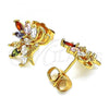 Oro Laminado Stud Earring, Gold Filled Style Butterfly Design, with Multicolor Cubic Zirconia, Polished, Golden Finish, 02.387.0081.1