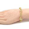 Oro Laminado Fancy Bracelet, Gold Filled Style Greek Key and Teardrop Design, with White Crystal, Polished, Golden Finish, 03.59.0058.08