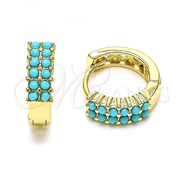 Oro Laminado Huggie Hoop, Gold Filled Style with Turquoise Pearl, Polished, Golden Finish, 02.213.0444.1.15