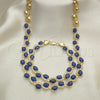 Oro Laminado Necklace and Bracelet, Gold Filled Style Heart Design, with Sapphire Blue and White Cubic Zirconia, Polished, Golden Finish, 06.284.0010.2