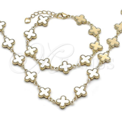 Oro Laminado Necklace and Bracelet, Gold Filled Style Four-leaf Clover and Hollow Design, Polished, Golden Finish, 06.213.0029