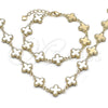 Oro Laminado Necklace and Bracelet, Gold Filled Style Four-leaf Clover and Hollow Design, Polished, Golden Finish, 06.213.0029