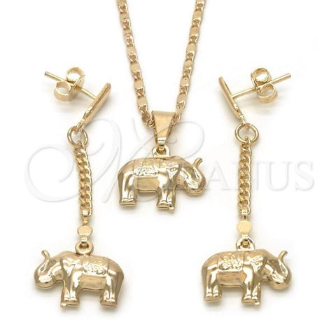 Oro Laminado Earring and Pendant Adult Set, Gold Filled Style Elephant and Mariner Design, Polished, Golden Finish, 10.32.0015.3.18