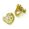 Oro Laminado Huggie Hoop, Gold Filled Style Teddy Bear Design, White Enamel Finish, Golden Finish, 02.210.0787.10