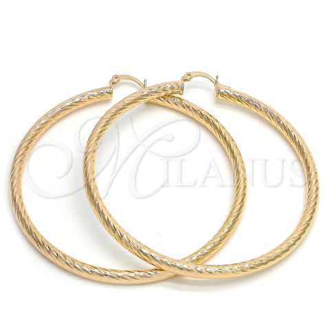 Oro Laminado Extra Large Hoop, Gold Filled Style Hollow Design, Diamond Cutting Finish, Golden Finish, 5.139.008.70