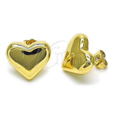 Oro Laminado Stud Earring, Gold Filled Style Heart Design, Polished, Golden Finish, 02.195.0281