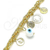 Oro Laminado Charm Bracelet, Gold Filled Style Evil Eye Design, Polished, Golden Finish, 03.331.0133.08