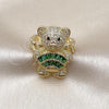Oro Laminado Multi Stone Ring, Gold Filled Style Teddy Bear and Baguette Design, with Green Cubic Zirconia and White Micro Pave, Polished, Golden Finish, 01.284.0108.3