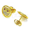 Oro Laminado Stud Earring, Gold Filled Style Owl Design, with White Micro Pave and Ruby Cubic Zirconia, Polished, Golden Finish, 02.344.0132