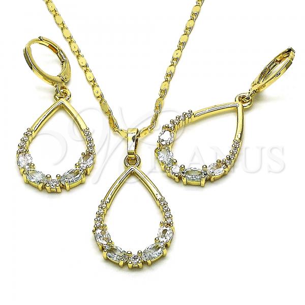 Oro Laminado Earring and Pendant Adult Set, Gold Filled Style Teardrop Design, with White Cubic Zirconia and White Micro Pave, Polished, Golden Finish, 10.196.0079