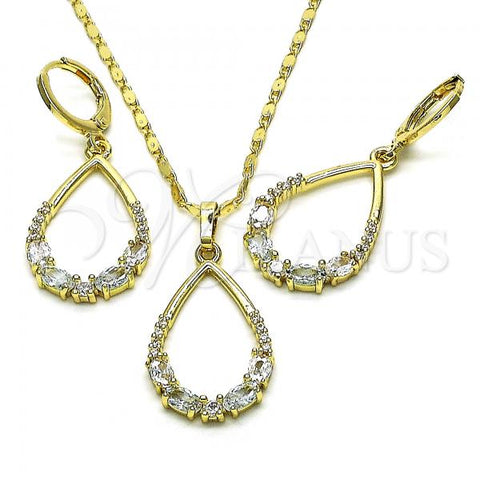 Oro Laminado Earring and Pendant Adult Set, Gold Filled Style Teardrop Design, with White Cubic Zirconia and White Micro Pave, Polished, Golden Finish, 10.196.0079