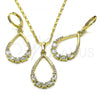 Oro Laminado Earring and Pendant Adult Set, Gold Filled Style Teardrop Design, with White Cubic Zirconia and White Micro Pave, Polished, Golden Finish, 10.196.0079