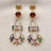 Oro Laminado Long Earring, Gold Filled Style with Multicolor Cubic Zirconia and White Micro Pave, Polished, Golden Finish, 02.282.0077