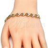 Oro Laminado Fancy Bracelet, Gold Filled Style Heart and Teardrop Design, Polished, Tricolor, 03.100.0053.1.08