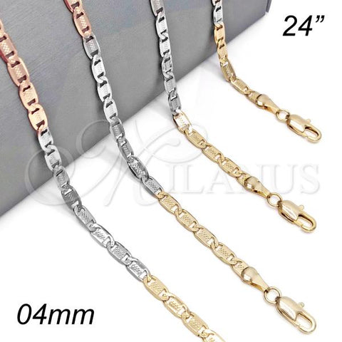 Oro Laminado Basic Necklace, Gold Filled Style Mariner Design, Diamond Cutting Finish, Tricolor, 04.319.0008.24