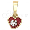 Oro Laminado Fancy Pendant, Gold Filled Style Heart and Flower Design, with White Crystal, Red Enamel Finish, Golden Finish, 05.163.0081.1