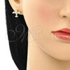 Oro Laminado Stud Earring, Gold Filled Style with White Micro Pave, Polished, Golden Finish, 02.342.0181