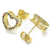 Oro Laminado Stud Earring, Gold Filled Style Heart Design, with Multicolor Micro Pave, Polished, Golden Finish, 02.94.0093.2