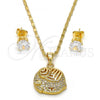 Oro Laminado Earring and Pendant Adult Set, Gold Filled Style Elephant Design, with White Micro Pave, Polished, Golden Finish, 10.233.0013