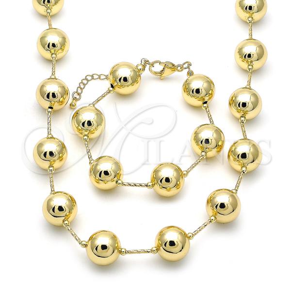 Oro Laminado Necklace and Bracelet, Gold Filled Style Ball and Hollow Design, Polished, Golden Finish, 06.341.0013