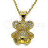 Oro Laminado Fancy Pendant, Gold Filled Style Teddy Bear Design, with White and Black Micro Pave, Polished, Golden Finish, 05.342.0151