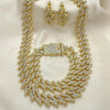 Oro Laminado Necklace, Bracelet and Earring, Gold Filled Style with White Crystal, Polished, Golden Finish, 06.372.0048