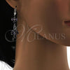 Rhodium Plated Long Earring, Leaf and Heart Design, with Amethyst and White Cubic Zirconia, Polished, Rhodium Finish, 02.205.0055.8