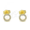 Oro Laminado Stud Earring, Gold Filled Style with White Micro Pave, Polished, Golden Finish, 02.156.0595